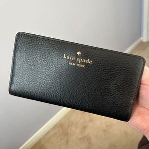 Kate Spade Black Leather Wallet with Gold Logo